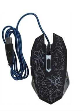Wired Black Gaming Mouse with Blue Braided Cable